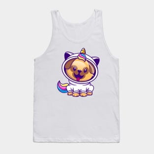 Cute Pug Dog Astronaut Wearing Unicorn Costume Cartoon Tank Top